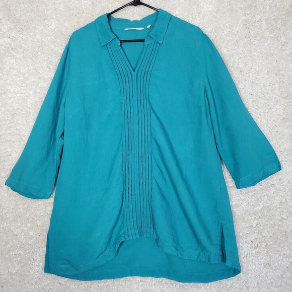 Soft Surroundings Women Linen Tunic Top Size XL 3/4 Sleeve‎ Vacation Beachy - Picture 1 of 13